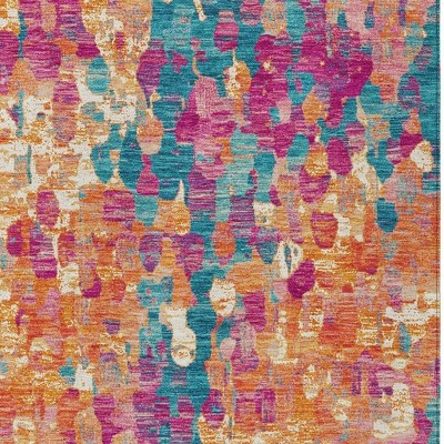 Blush Orange And Teal Blue Abstract Washable Indoor Outdoor Area Rug