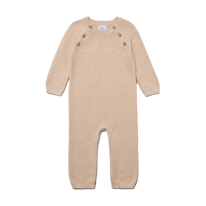 Stellou & Friends Newborn, Baby and Toddler 100% Cotton Long Sleeve Sweater Knit One-Piece Romper, 1 of 6