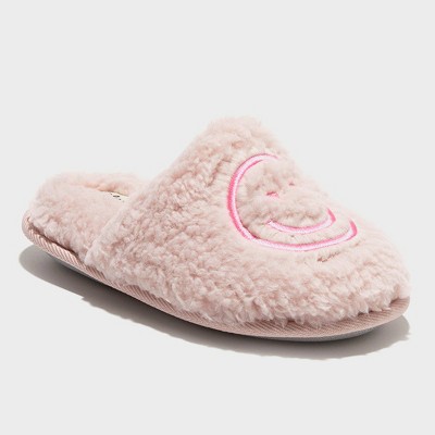 dluxe by dearfoams Girls' Happy Face Scuff Slippers - Light Pink