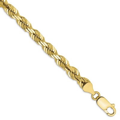 Black Bow Jewelry Men's 6mm 10k Yellow Gold Diamond Cut Solid Rope Chain Bracelet
