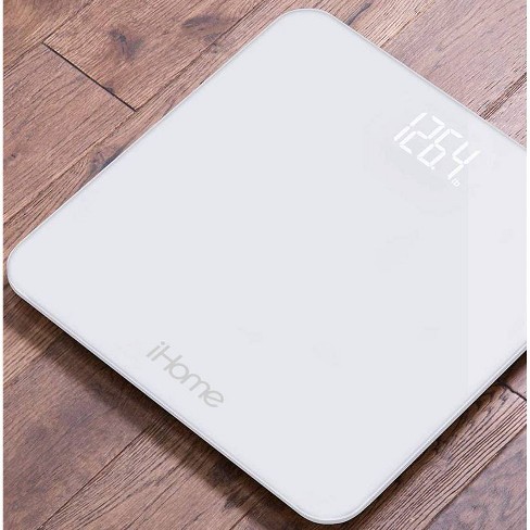 Digital Step On Bathroom Scale - iHome High Precision Body Weight Scale -  Battery Powered with LCD Display - Great for Home Gym - 396 lb (White)