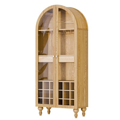 ChicFurnit Decorative Storage Cabinet Arched Wine Display with Drawers for Living Room or Bar Area, 15"*70.9"*30.7"