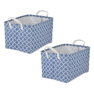 Design Imports Set of 2 Rectangle XL 12.5 x 17.5 x 10.5 Pe Coated Cotton Poly Laundry Bins Lattice French Blue: Garment Storage & Utility Bag - 1 of 4