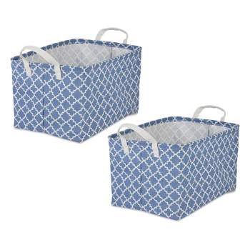 Design Imports Set of 2 Rectangle XL 12.5 x 17.5 x 10.5 Pe Coated Cotton Poly Laundry Bins Lattice French Blue