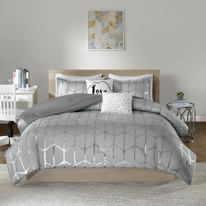 Arielle Metallic Printed Comforter Set, 3 of 10