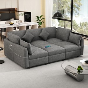 85.4"W U-Shaped Sectional Sofa Couch, L-Shaped Sofa with a Movable Ottoman and Two USB Ports for Living Room - ModernLuxe - 1 of 4