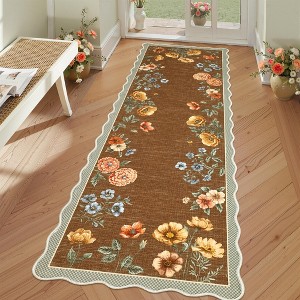 Farmhouse Washable Rug Floral Living Room Rug with Non Slip Rubber Backing, Foldable Floor Mats - 1 of 4