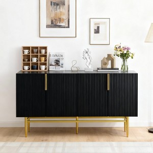Hostack 4-Door Sideboard Cabinet with Gold Metal Handles and Elegant Storage for Dining and Living Room, Black - 1 of 4