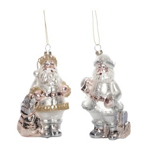 Transpac Glass Silver/Gold Santa Ornament Set of 2 Christmas Home Decorations - 1 of 1