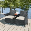 Yaheetech Outdoor Wicker Double Chair with Removable Cushions & 1 Tempered Glass Side Table, Black - 2 of 4