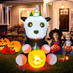 Costway 5ft Inflatable Halloween Unicorn Skeleton Holding Pumpkin for Yard w/LED Lights