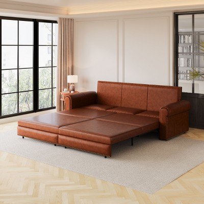 NicBex Modern Pull Out Sofa Bed Faux Leather Convertible Sleeper Sofa with Nailhead Trim and Rolled Arm for Living Room