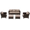 Sonkuki 5-Piece Patio Conversation Sofa Set Brown Rattan with Widen Armrest - 2 of 4