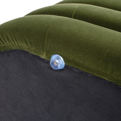Olive Green Bouclé Upholstered Oval Storage Bench with Rubberwood Frame