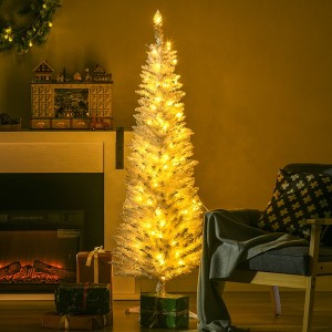5ft Pencil Christmas Tree, Slim Artificial Christmas Tree with 294 Realistic Branch Tips & 110 Warm White LED Lights, White Holiday Decoration - 1 of 4