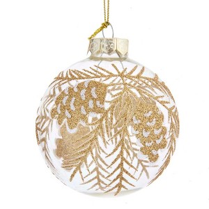 Kurt Adler 80MM Clear with Gold Pinecones Glass Ball Ornaments, 6-Piece Set - 1 of 4