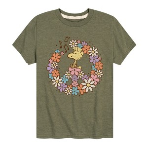 Boys' - Peanuts - Floral Peace Sign Woodstock Short Sleeve Graphic T-Shirt - 1 of 4
