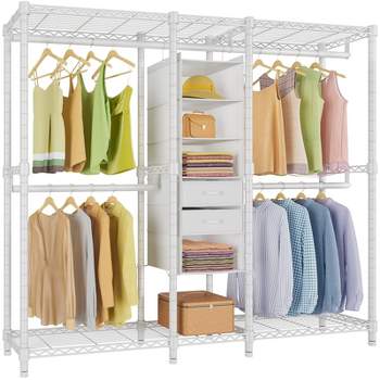 Timate F1 + F3 Large Bedroom Armoire Industrial Pipe Wall Mounted Clothing  Rack Heavy Duty Closet Kit for Walk in Closet Systems, White