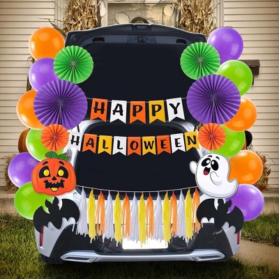 Joyfy Halloween Trunk or Treat Car Decoration Kit, Car Decorations with 'Happy Halloween' Banner, Ghost, Pumpkin & Bat Cutouts for SUV Door Archway
