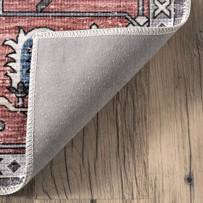 Rustic Red 5' x 8' Transitional Medallion Washable Rug