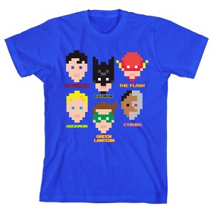 Justice League Pixel Superheroes Boy's Royal Blue T-shirt - 1 of 1