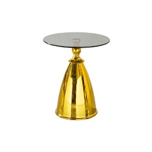 Modern Living Room Coffee Table with Grey Tempered Glass and Gold Carbon Steel, 17.72x17.72x21.65 inches - 1 of 4