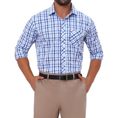 INSPIRE CHIC Men's Long Sleeve Checked Point Collar Plaid Dress Shirt