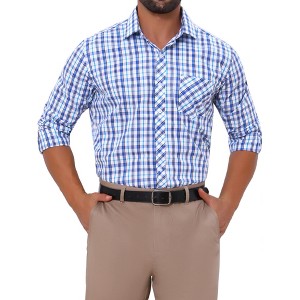 INSPIRE CHIC Men's Long Sleeve Checked Point Collar Plaid Dress Shirt - 1 of 4