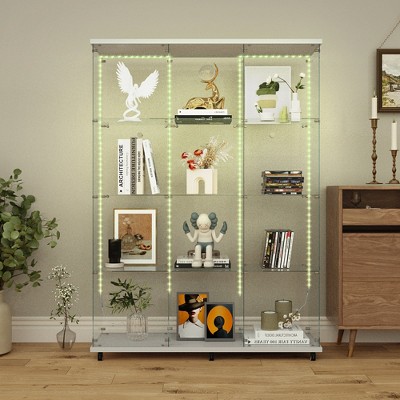 YOOCOZZ Tempered Glass Cabinet (Display/Wine/Storage/File), Bluetooth LED, Door Lock, Casters