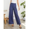 Women's Wide Leg Pants Casual Palazzo Summer Flowy Pants Elastic High Waist Lounge Drawstring Long Trousers - 4 of 4