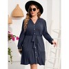 Clearlove Women's Plus Size Dresses Buttons Belted Long Sleeves Casual Midi Dress - 3 of 4