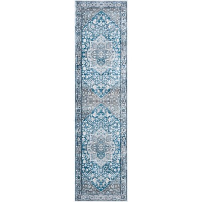 Vintage Charcoal and Blue Persian Runner Rug