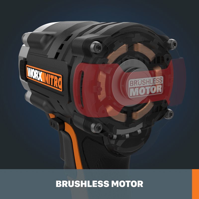 Worx Nitro WX272L 20V Power Share 1/2" Cordless Impact Wrench with Brushless Motor Battery and Charger Included, 6 of 11