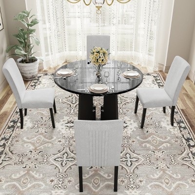 5-Piece Round Dining Table Set, Dining Set Contemporary, 43-Inch Modern Dining Table And 4 Upholstered Chairs For Dining Room-Cuddlewood