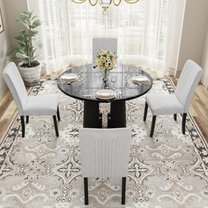 5-Piece Round Dining Table Set, Dining Set Contemporary, 43-Inch Modern Dining Table And 4 Upholstered Chairs For Dining Room-Cuddlewood - 1 of 4