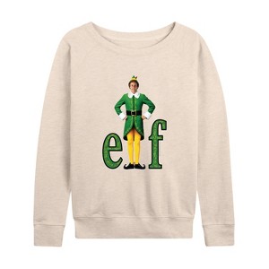 Women's - ELF - Christmas With Buddy Lightweight French Terry Wide Neck Long Sleeve Shirt - 1 of 4