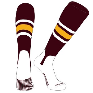 PEAR SOX OTC Baseball Softball Stirrup Socks (B, 5in) Maroon, White, Gold - 1 of 3