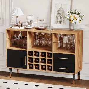 Bar Cabinet with LED Lights, Charging Station - 47 Inch Kitchen Buffet Sideboard with Drawers, Wine Rack, Liquor Cabinet for Living Room, Dining Room - 1 of 4