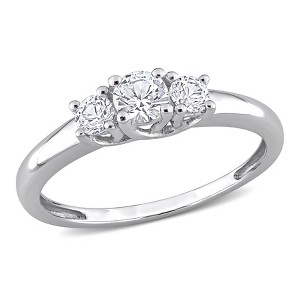 EVERLY JEWELRY | 10K White Gold 5/8 CT TGW Created White Sapphire 3-Stone Engagement Ring - 1 of 4