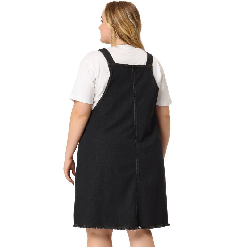 Agnes Orinda Women's Plus Size Overall Frayed Adjustable Strap Denim Suspender Shift Dresses, 4 of 7