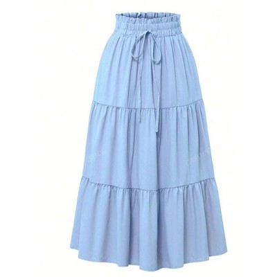 TIME HOLLOW Tiered Ruched Elastic Waist Skirt