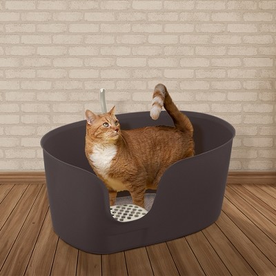 Extra Large Brown High Wall Cat Litter Box with Scoop