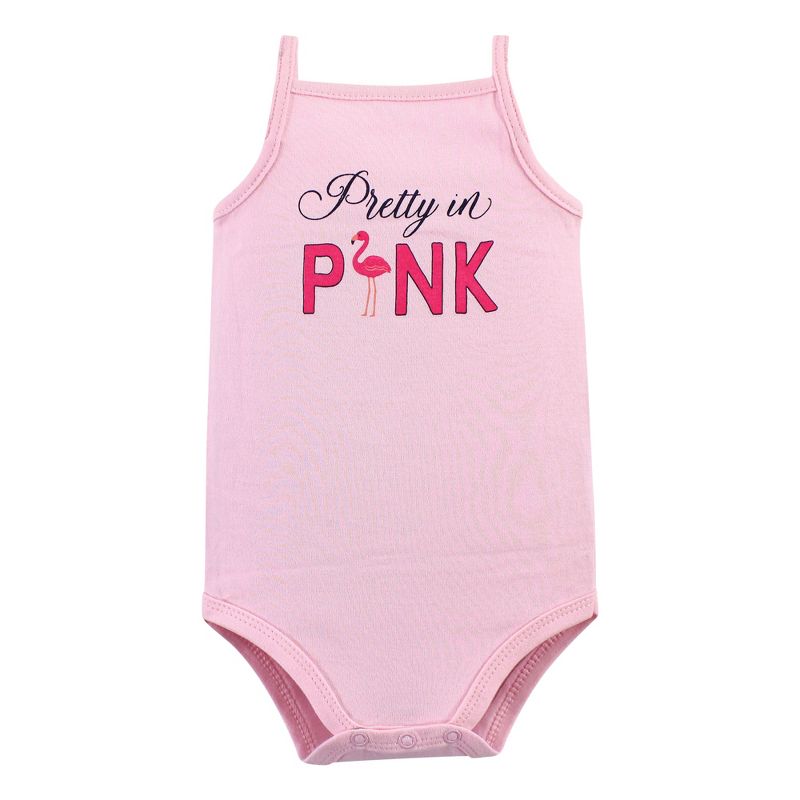 Hudson Baby Infant Girl Cotton Sleeveless Bodysuits 5pk, Bright Flamingo, 5 of 8