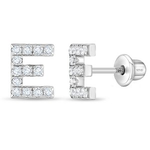 Girl's Cubic Zirconia Letter Initial Screw Back Sterling Silver Earrings - In Season Jewelry - 1 of 4