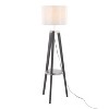 LumiSource Compass Mid-Century Modern Floor Lamp with Shelf in Black Wood Silver Metal and Gray Linen - 2 of 4