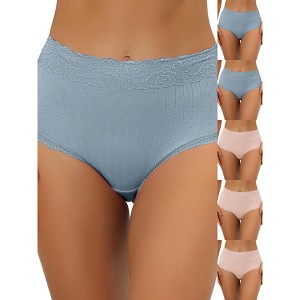INSPIRE CHIC Women's High Waist Tummy Control Comfortable Lace Trim Ribbed Briefs 6 Packs - 1 of 4