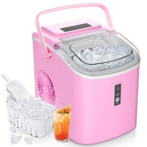 Simzlife Countertop Ice Maker with Handle, 26.5lbs per Day, 9 Bullet Cubes in 6 Mins, Auto-Cleaning Portable Ice Machine with Basket and Scoop,Pink - 1 of 4
