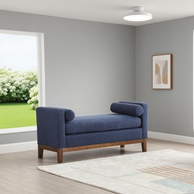 53.5" Upholstered Bench End of Bed, Bedroom Bench for Foot with Wood Legs and Two Bolster Pillows, Ottoman Benches for Entryway/Living Room/Closet