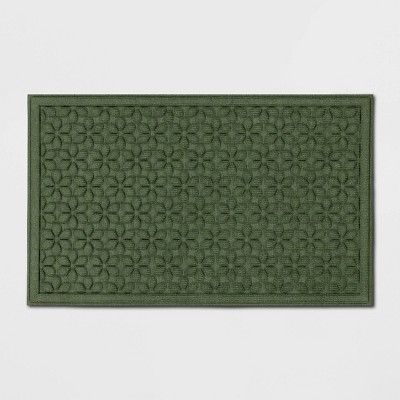 1'6"x2'6" Absorbing Embossed Floral Doormat Green - Room Essentials™: Outdoor & Indoor Skid-Resistant Door Mat