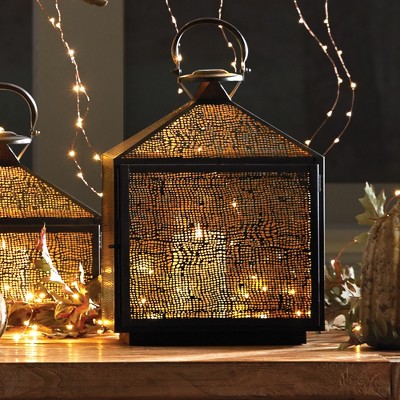 Amhurst Brass Hanging Candle Lantern with Mesh Pattern